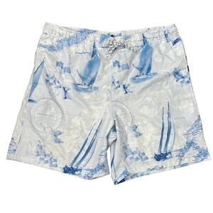 Nautica Mens Swim Trunk Nautical Sailing Boardshorts Ships boat map print M